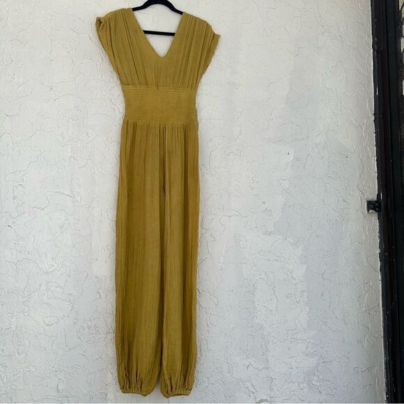 FREE PEOPLE Jen’s Private Booty Olivia‎ Jumpsuit Size Small Gauzy Boho Yellow - Picture 9 of 13